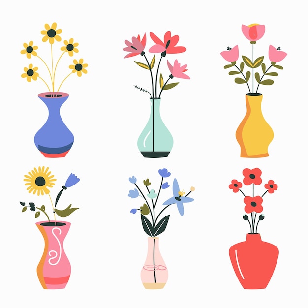 Collectie kleurrijke bloemen vazen verschillende vormen ontwerpen eenvoudige platte vector illustratie Set