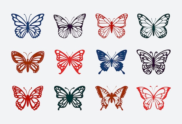 Collectie kleurrijke silhouetten van vlinders