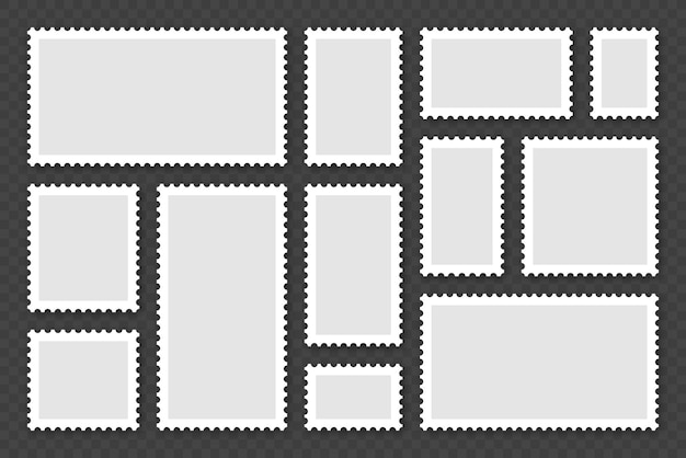 Collectie lege postzegels kleverige papieren postzegel met schaduwvectorillustratie