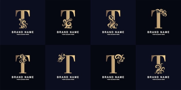 Vector collectie letter t-logo met luxe ornamentontwerp