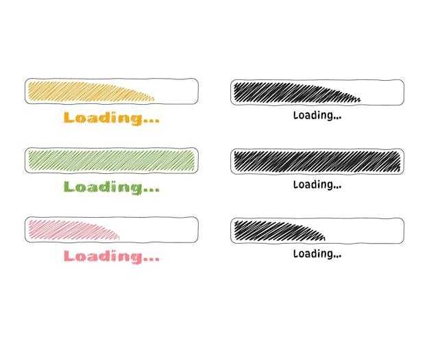 Collectie Loading bar status icoon Vector geladen icoontjes voortgang Handgetekende schetsen scribble
