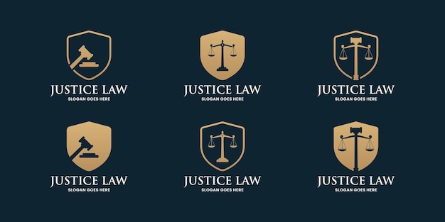 Collectie logo over advocaat. justitie logo sjabloon met schild combineren