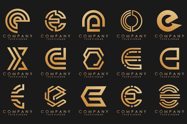 Collectie logo's gouden luxe met letters E Geometrisch abstracte logo's