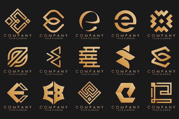 Collectie logo's gouden luxe met letters E Geometrisch abstracte logo's