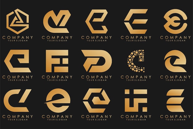 Collectie logo's gouden luxe met letters e geometrisch abstracte logo's