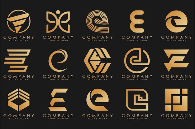 Collectie logo's gouden luxe met letters E Geometrisch abstracte logo's