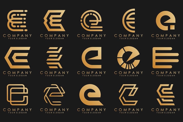 Collectie logo's gouden luxe met letters E Geometrisch abstracte logo's