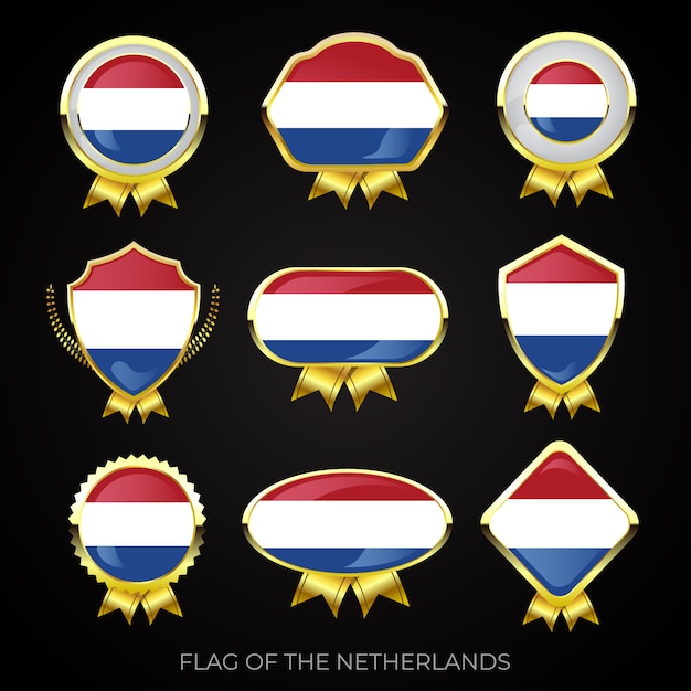 Vector collectie luxe gouden vlag insignes van nederland