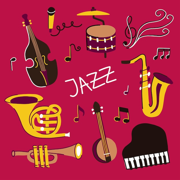 Vector collectie met jazzmuziekinstrumenten