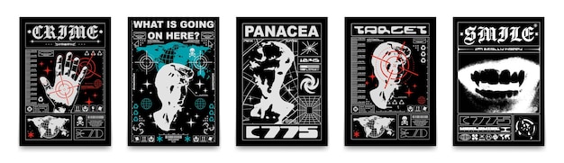 Collectie moderne posters met hoofden van standbeelden In Techno stijl stijlvolle print streetwear print