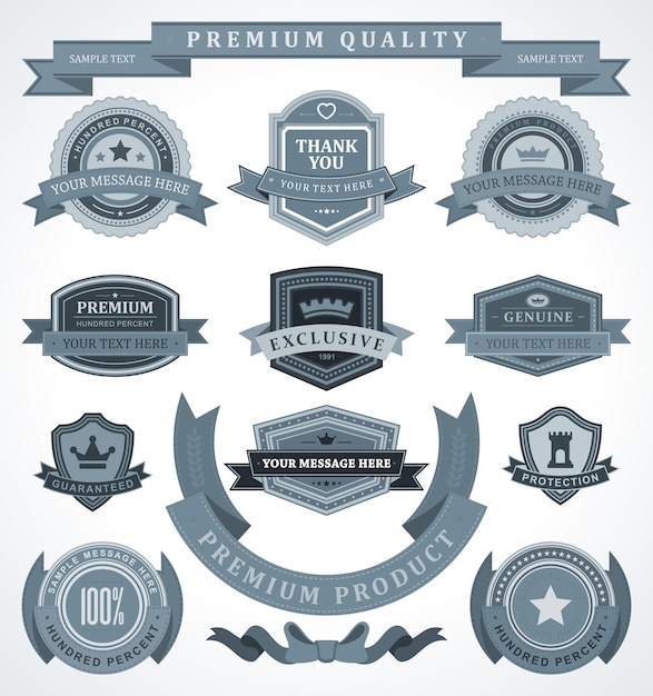 Collectie monochrome kwaliteit insigne badge grens met lint decoratief ontwerp vector