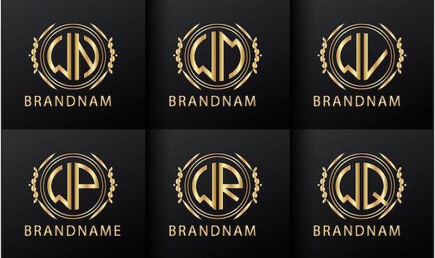 Collectie monogram initialen w logo ontwerpsjabloon