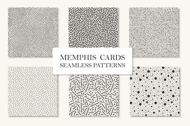 Collectie naadloze Memphis patronen kaarten gebogen gestreepte mozaïek texturen trendy repetitief ontwerp Retro mode stijl 80 90s