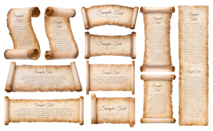 Vector collectie set oud perkamentpapier scroll blad vintage leeftijd of textuur geïsoleerd
