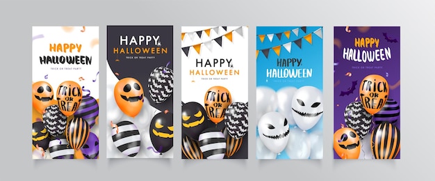 Collectie sjabloon banner met 3D-ballonnen met gezichten. Fijne Halloween. vectorillustratie