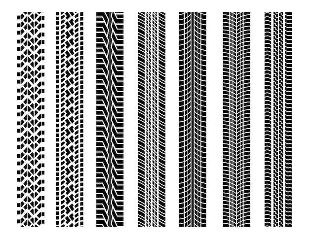 collectie sporen van banden zwart en wit. bandensporen met aparte grunge-textuur bandensporen band