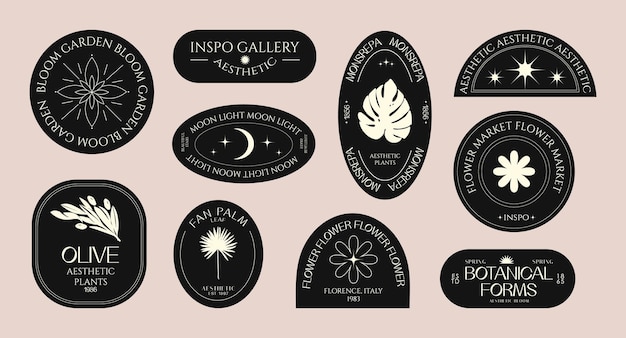 Collectie stickers badges en logo's voor schoonheid biologische producten bloemen planten plantkundestickers