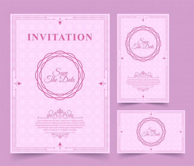 Collectie uitnodigingskaart ontwerp vintage stijl met zachte roze kleur.