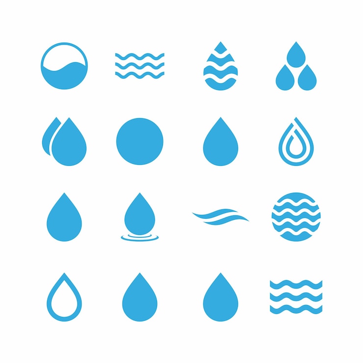 Vector collectie van blauwe waterdruppel- en golficonen