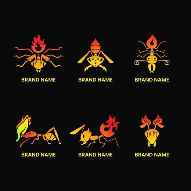 collectie van brand mier logo concept. modern, gradiënt, plat, elegant, combinatie, eenvoudig en insect