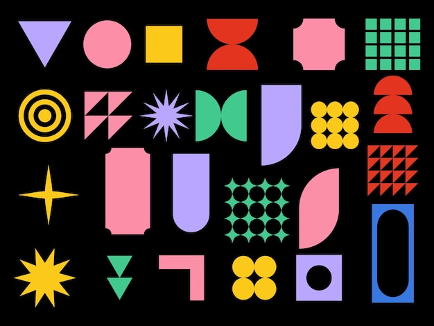 Collectie van brutalistische geometrische vormen Trendy abstracte minimalistische figuren sterren stroomt cirkels