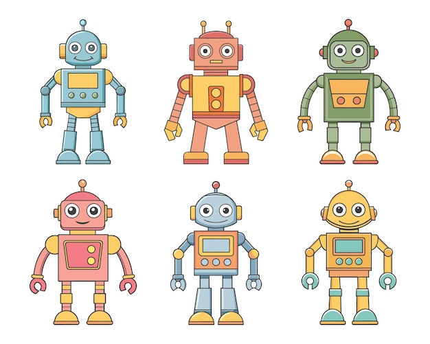 Collectie van cartoon personages robots en droids Adorable children's cartoon kawaii