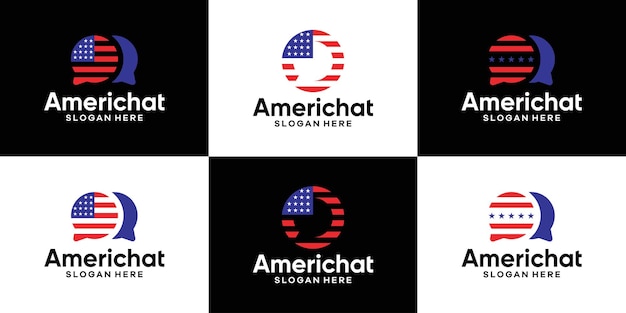 Collectie van chat bubble logo ontwerpsjabloon met Amerikaanse vlag ontwerp vector illustratie pictogram symbool creatief