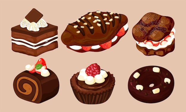 Collectie van chocolade gebak en dessert vector illustratie
