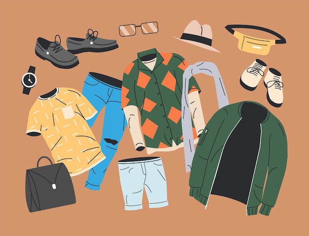 Collectie van de garderobe van de man