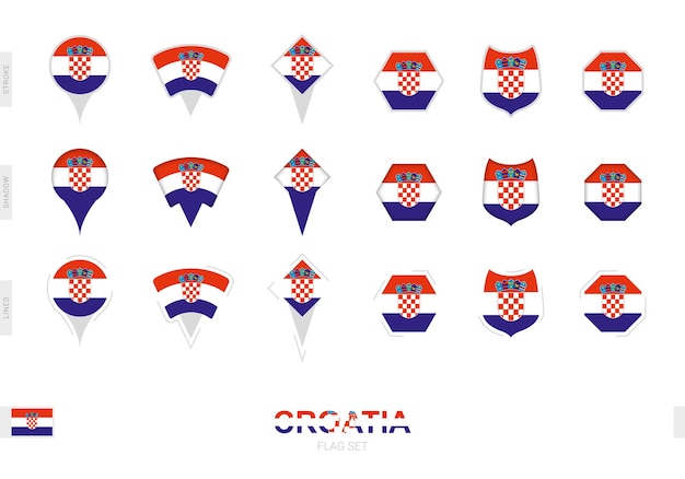 Collectie van de Kroatische vlag in verschillende vormen en met drie verschillende effecten