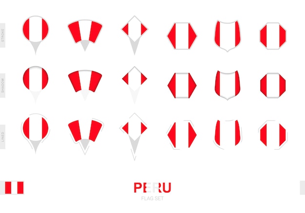 Collectie van de Peruaanse vlag in verschillende vormen en met drie verschillende effecten