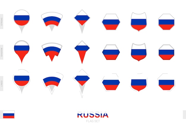 Collectie van de Russische vlag in verschillende vormen en met drie verschillende effecten