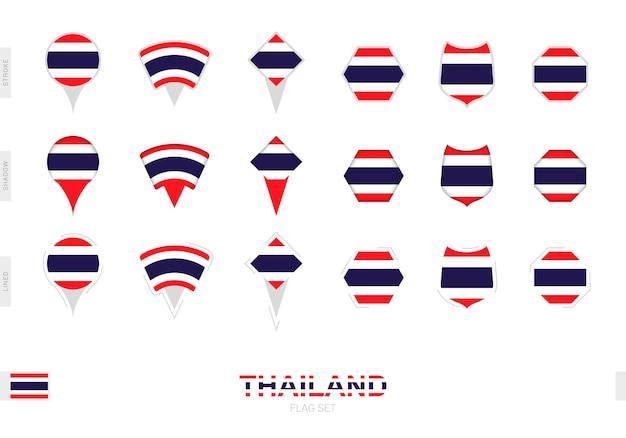 Collectie van de Thaise vlag in verschillende vormen en met drie verschillende effecten