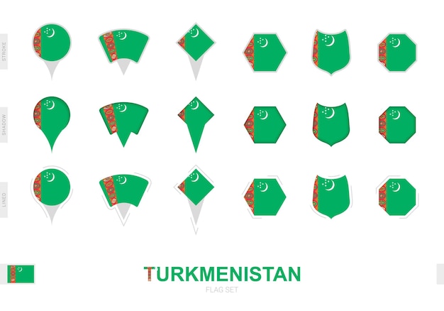 Collectie van de Turkmenistan vlag in verschillende vormen en met drie verschillende effecten