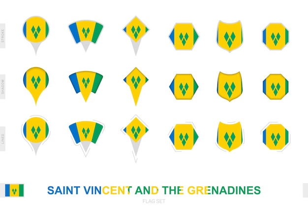 Collectie van de vlag van Saint Vincent en de Grenadines in verschillende vormen