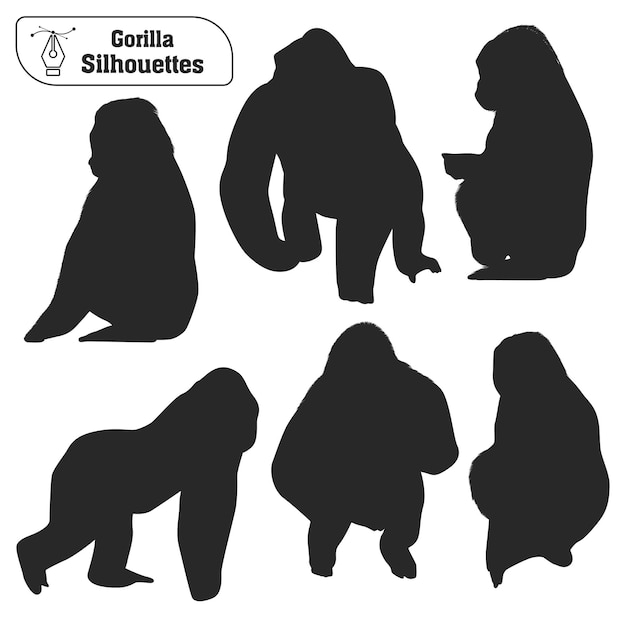 Vector collectie van dierlijke gorilla silhouet in verschillende poses