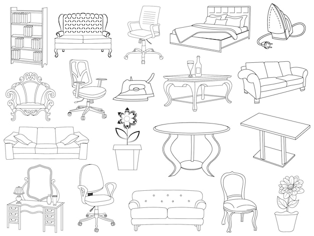 Vector collectie van elegante moderne meubels en huis interieur decoraties van trendy