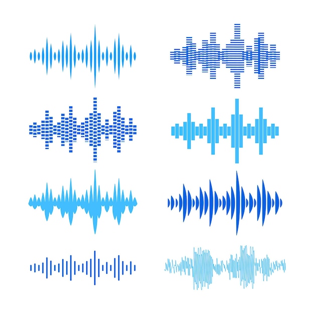 Collectie van geluidsgolven Equalizer Digitaal en analoog audiosignaal Stemvisualisatie
