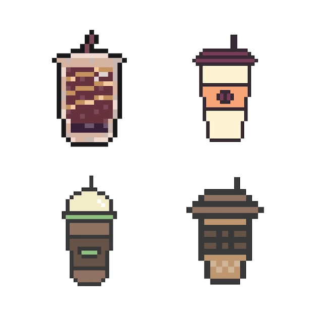 Collectie van gepixelde koffiekopjes