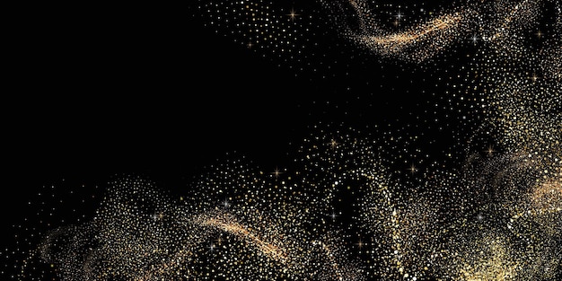 Collectie van glinsterende sterren met gouden schitterende wervelingen glanzend glitterontwerp Magische beweging