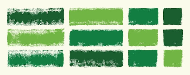 Collectie van groene verfrolen en rechthoeken met stempeltextuur