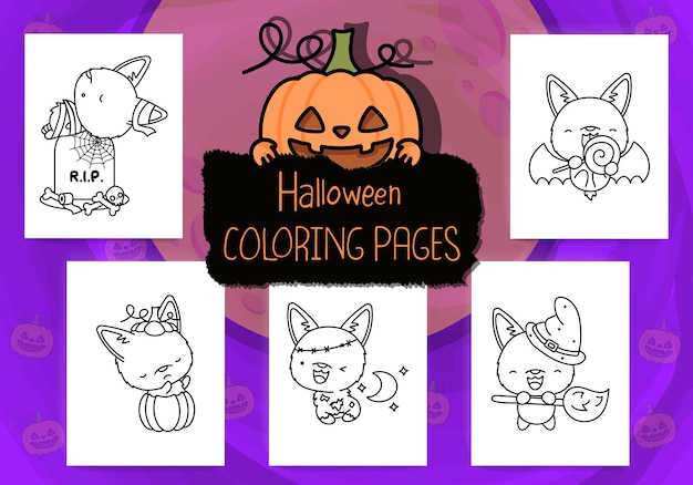 Collectie van Halloween kleurplaten. Set van schattige Halloween Corgi Dog voor de kleurplaat.