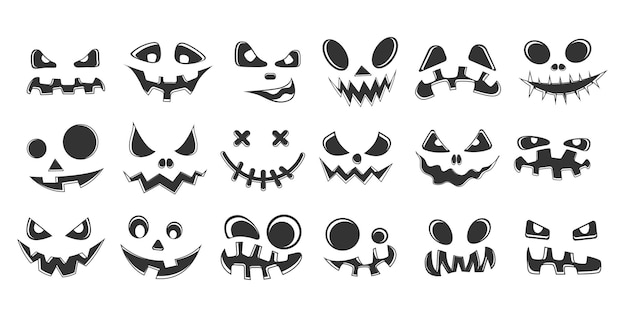 Vector collectie van halloween-pompoenen zwart-wit gesneden gezichten silhouetten