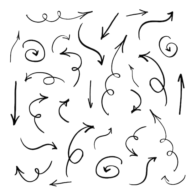 Collectie van hand getrokken doodle pijlen. Vector-elementen, geïsoleerd op wit.