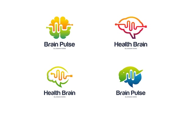 Collectie van Health Brain logo ontwerpen concept vector, Brain Pulse logo, Brain Vibe logo sjabloon vector