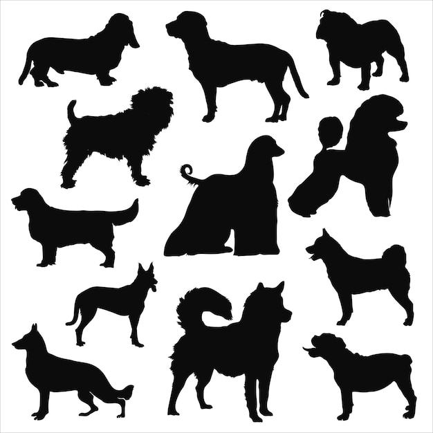 collectie van hond silhouetten set. Vectorillustratie Hond Vorm schaduw geïsoleerd op witte achtergrond