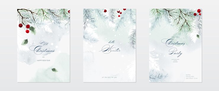 Vector collectie van kerst aquarel natuurlijke kunst achtergrond set. hulstbladeren en takken op sneeuw die vallen met handgeschilderde aquarel. geschikt voor kaartenontwerp, nieuwjaarsuitnodigingen.