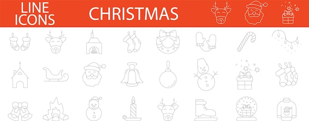 Vector collectie van kerst iconen. wintervakantie decoratie vector lineaire illustraties set