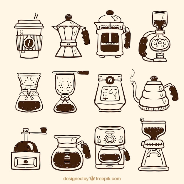 Collectie van koffie sketches