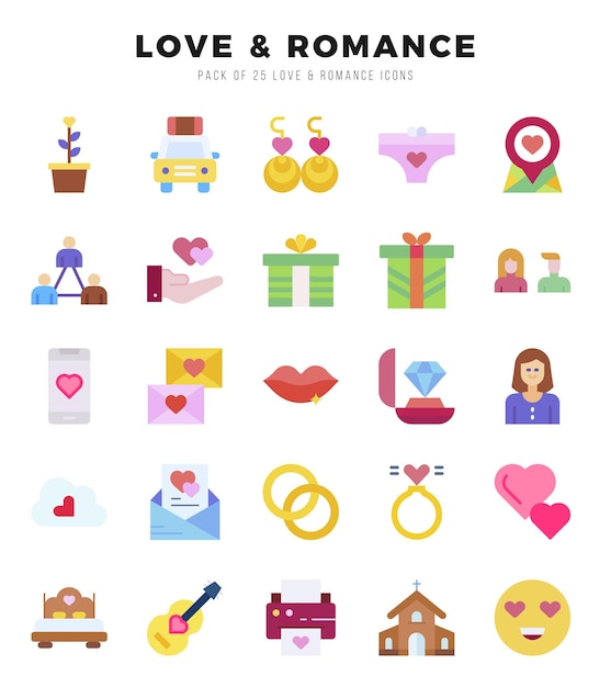 Collectie van Love Romance 25 Flat Icons Pack